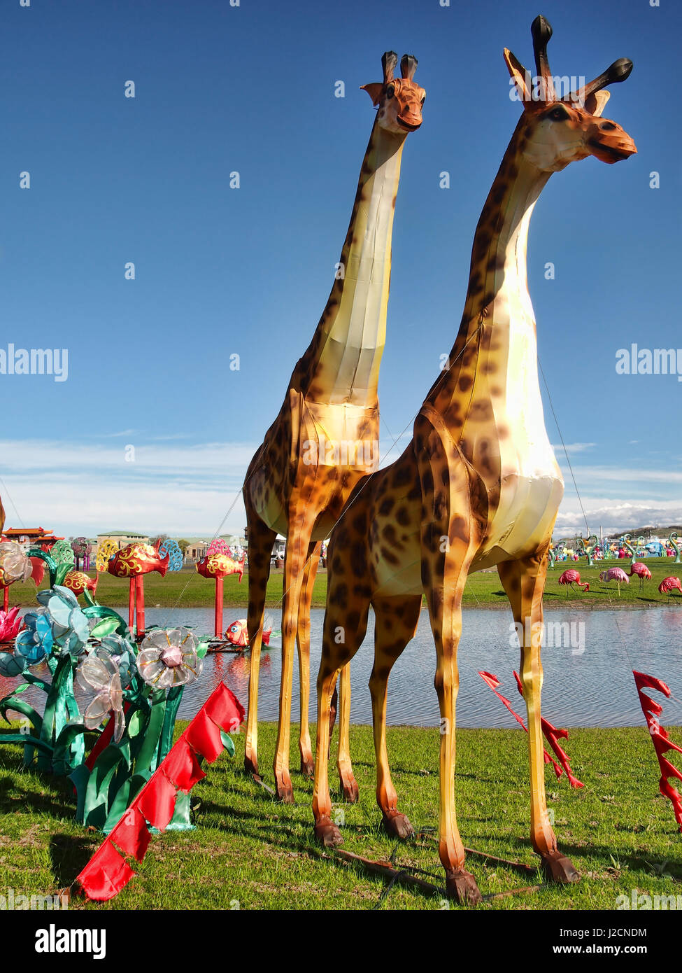 Solvay, New York, USA. Le 26 avril 2017. L'État de New York Festival de lanternes chinoises à l'état des expositions de Solvay, New York. Affiche lumineuse LED Banque D'Images