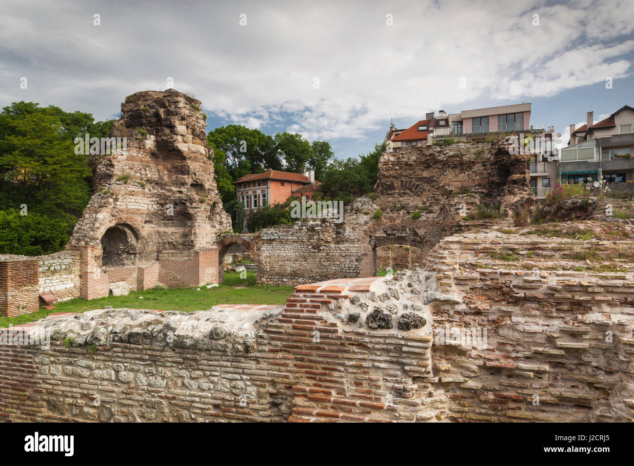 La Bulgarie, la côte de la mer Noire, Varna, ruines de l'époque romaine des bains chauffés thermique Banque D'Images