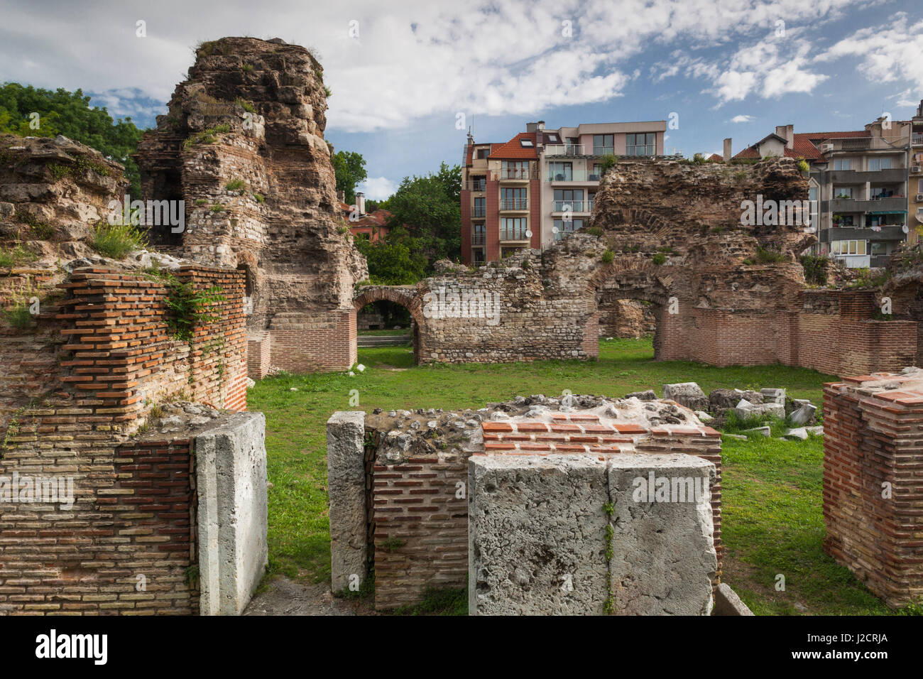 La Bulgarie, la côte de la mer Noire, Varna, ruines de l'époque romaine des bains chauffés thermique Banque D'Images