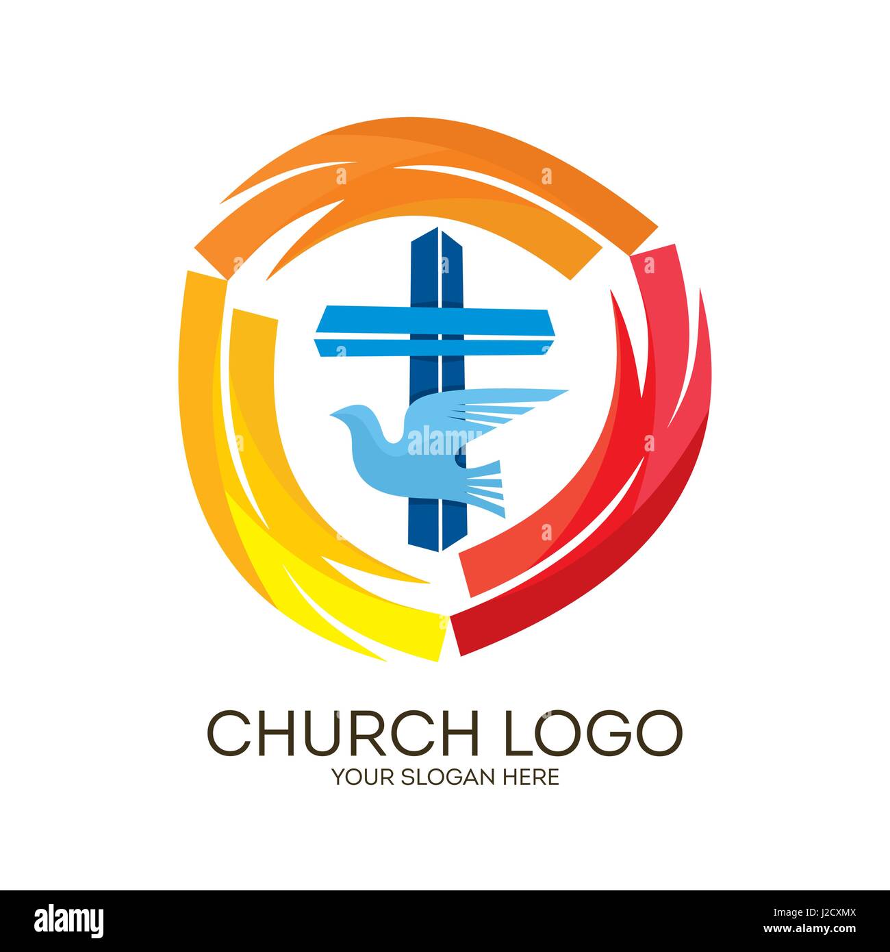 Logo de l'église. Symboles chrétiens. La croix de Jésus et de la colombe - l'Esprit Saint. Illustration de Vecteur