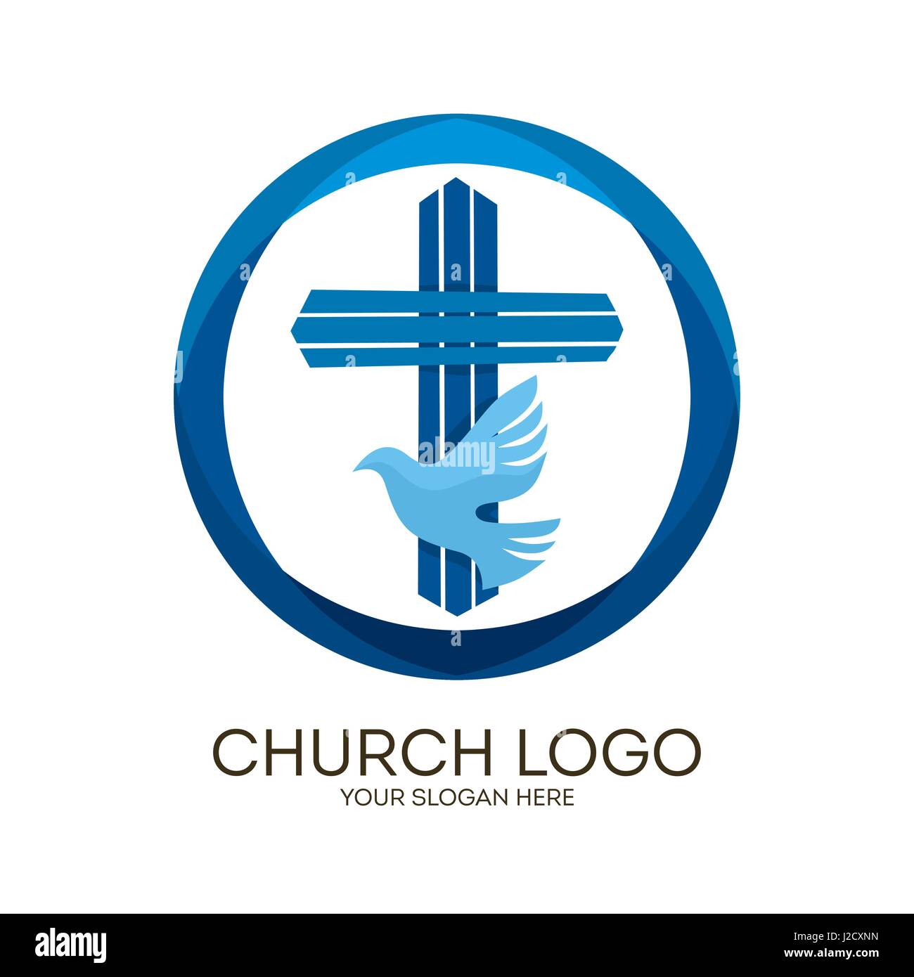 Logo de l'église. Symboles chrétiens. La croix de Jésus et de la colombe - l'Esprit Saint. Illustration de Vecteur
