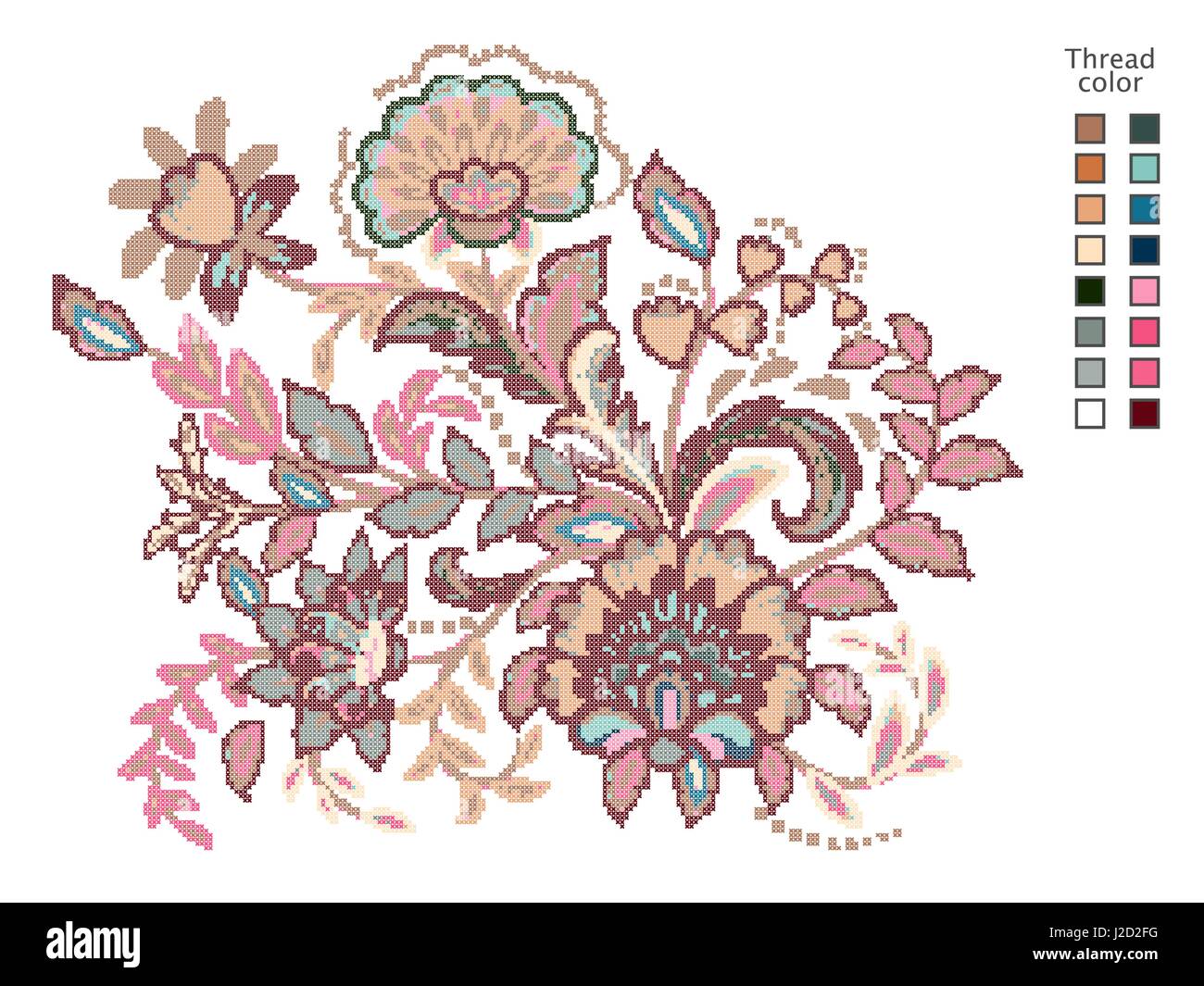 De croix de fleurs. Prêt-à-modèle pour les coutures. Catalogue de couleurs utilisées. Vector Illustration de Vecteur