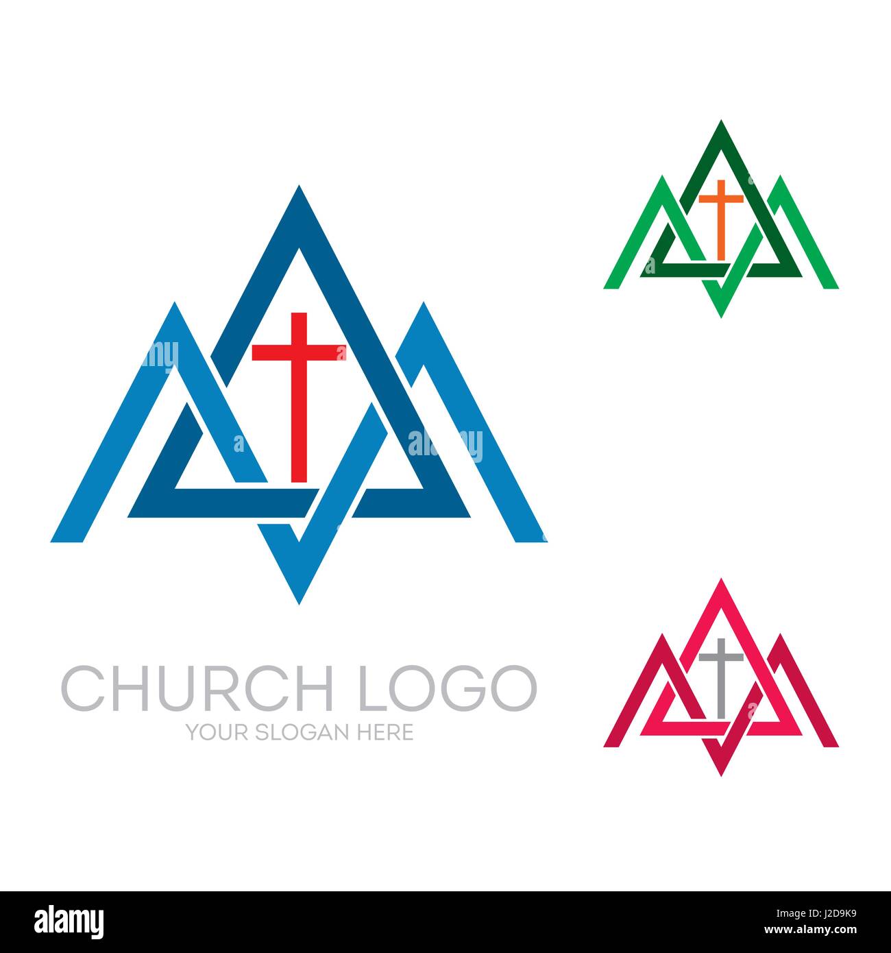 Logo de l'église. Symboles chrétiens. Des triangles, des montagnes, de la croix de Jésus. Illustration de Vecteur