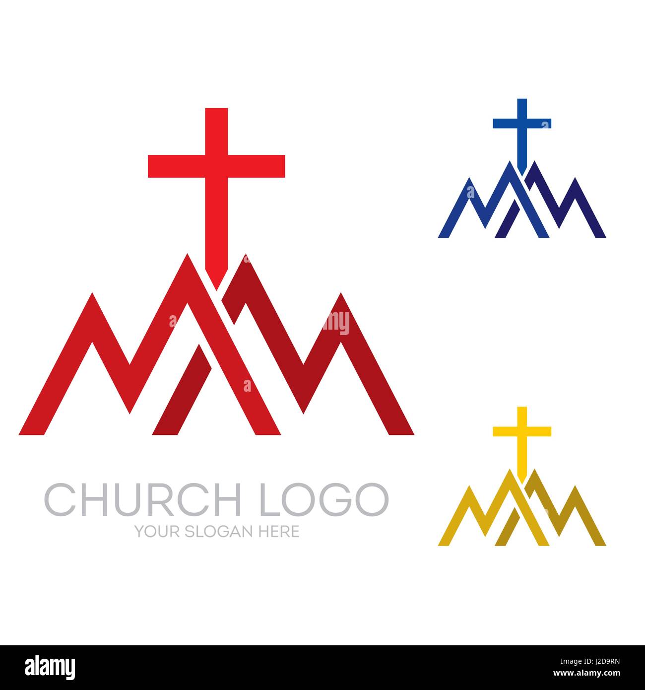 Logo de l'église. Symboles chrétiens. Des triangles, des montagnes, de la croix de Jésus. Illustration de Vecteur
