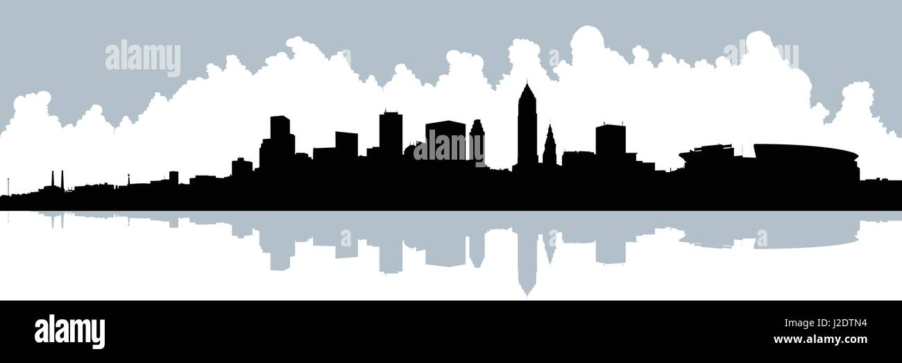 Skyline silhouette de la ville de Cleveland, Ohio, USA. Illustration de Vecteur