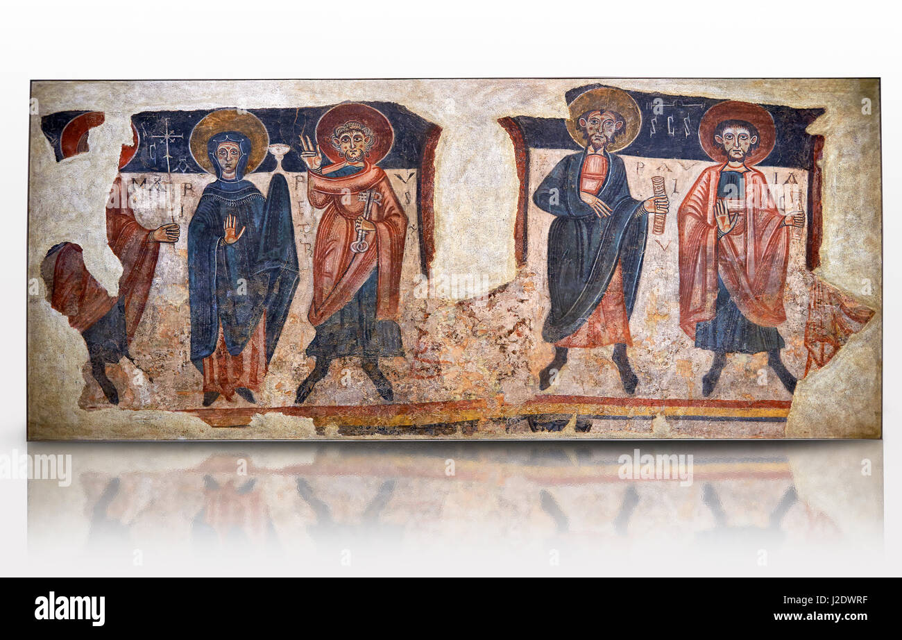 Fresques romanes des apôtres de l'église de Sant Roma de les bons, peinte autour de 1164, Encamp, Andorre. Musée national d'Art de Catalogne, Banque D'Images
