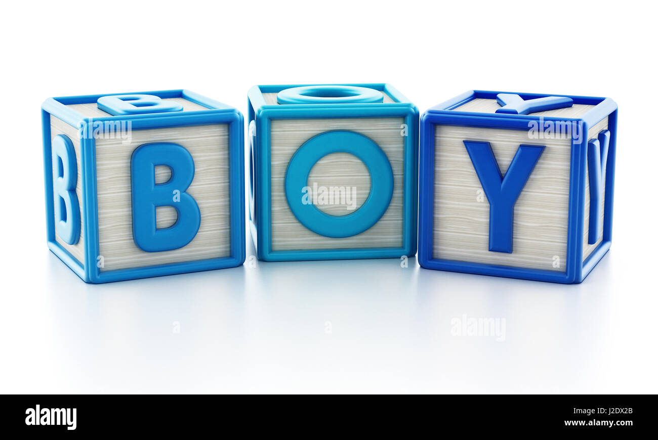 Jouet bébé cubes colorés formant des mots. 3D illustration. Banque D'Images