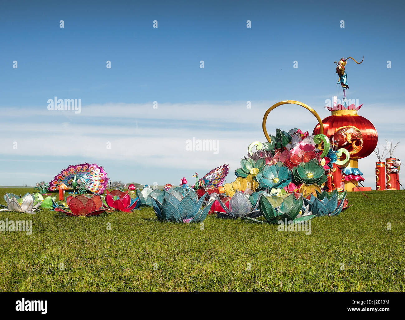 Solvay, New York, USA. Le 26 avril 2017. L'État de New York Festival de lanternes chinoises à l'état des expositions de Solvay, New York. Affiche lumineuse LED Banque D'Images