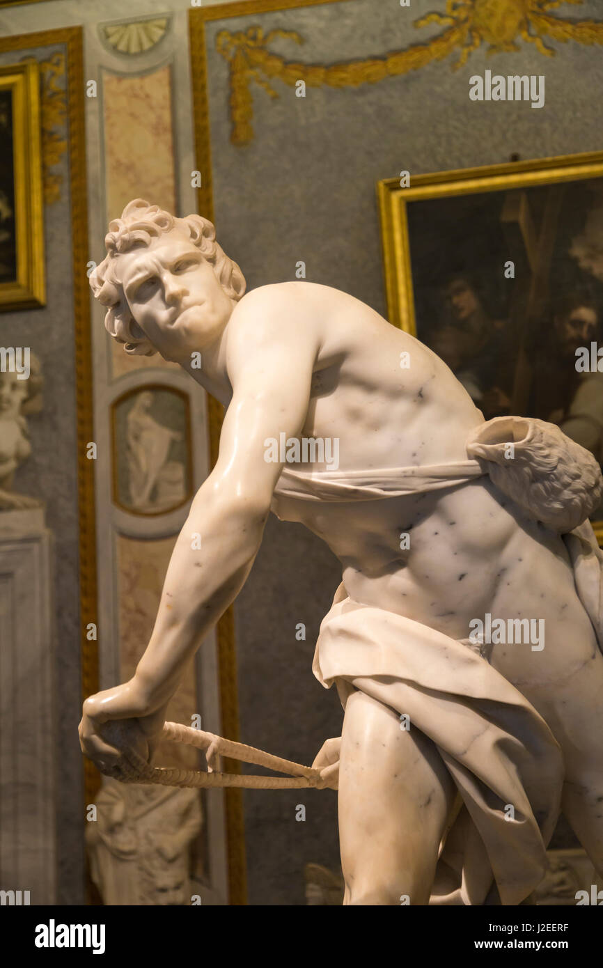 L'Italie, Rome. Sculpture de David, créé par Gian Lorenzo Bernini dans la galerie Borghèse. (Usage éditorial uniquement) Banque D'Images