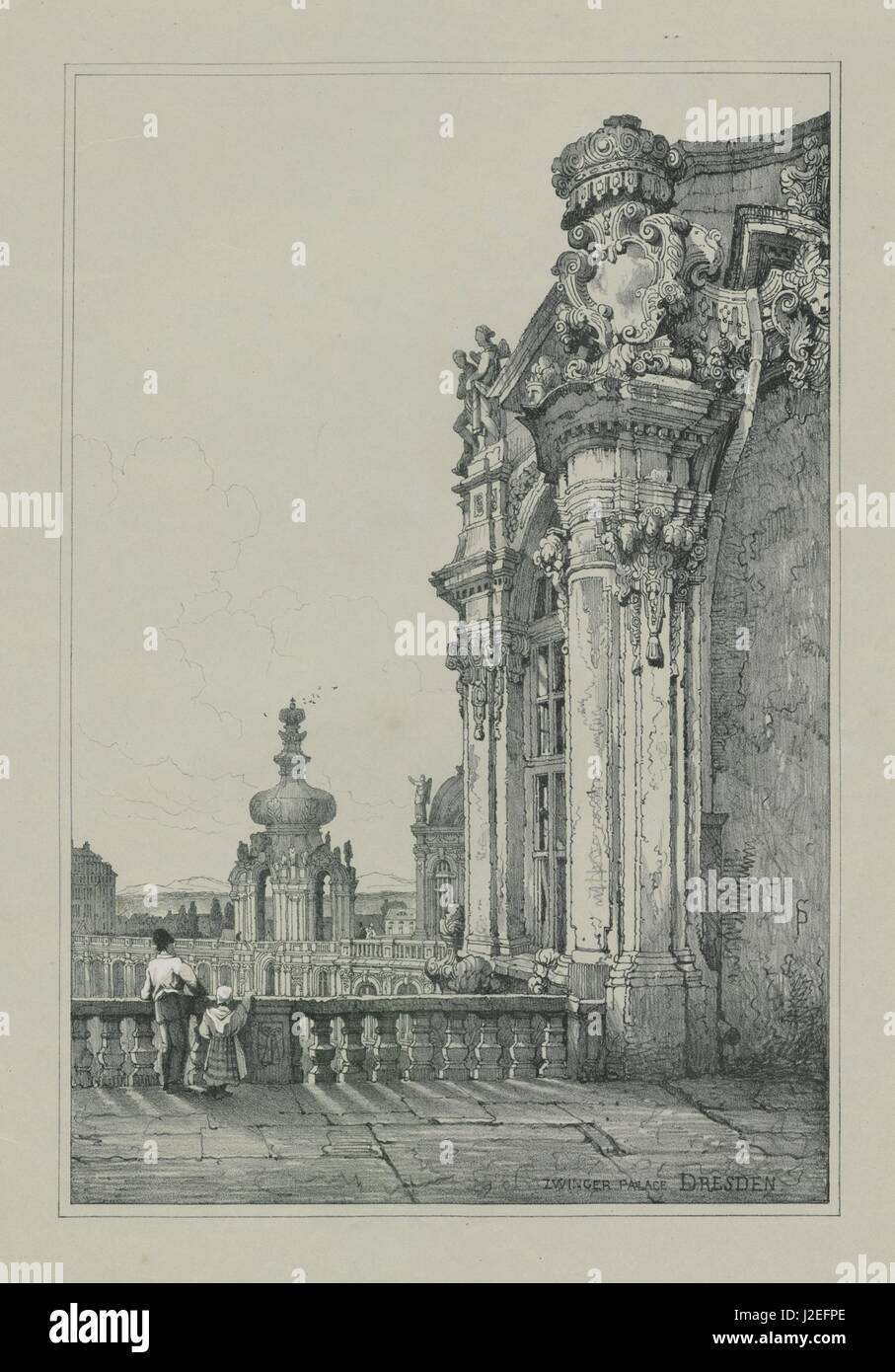 Le Palais Zwinger, Dresde. Rare lithographie de Samuel PROUT C1830 cartouche d'impression Banque D'Images