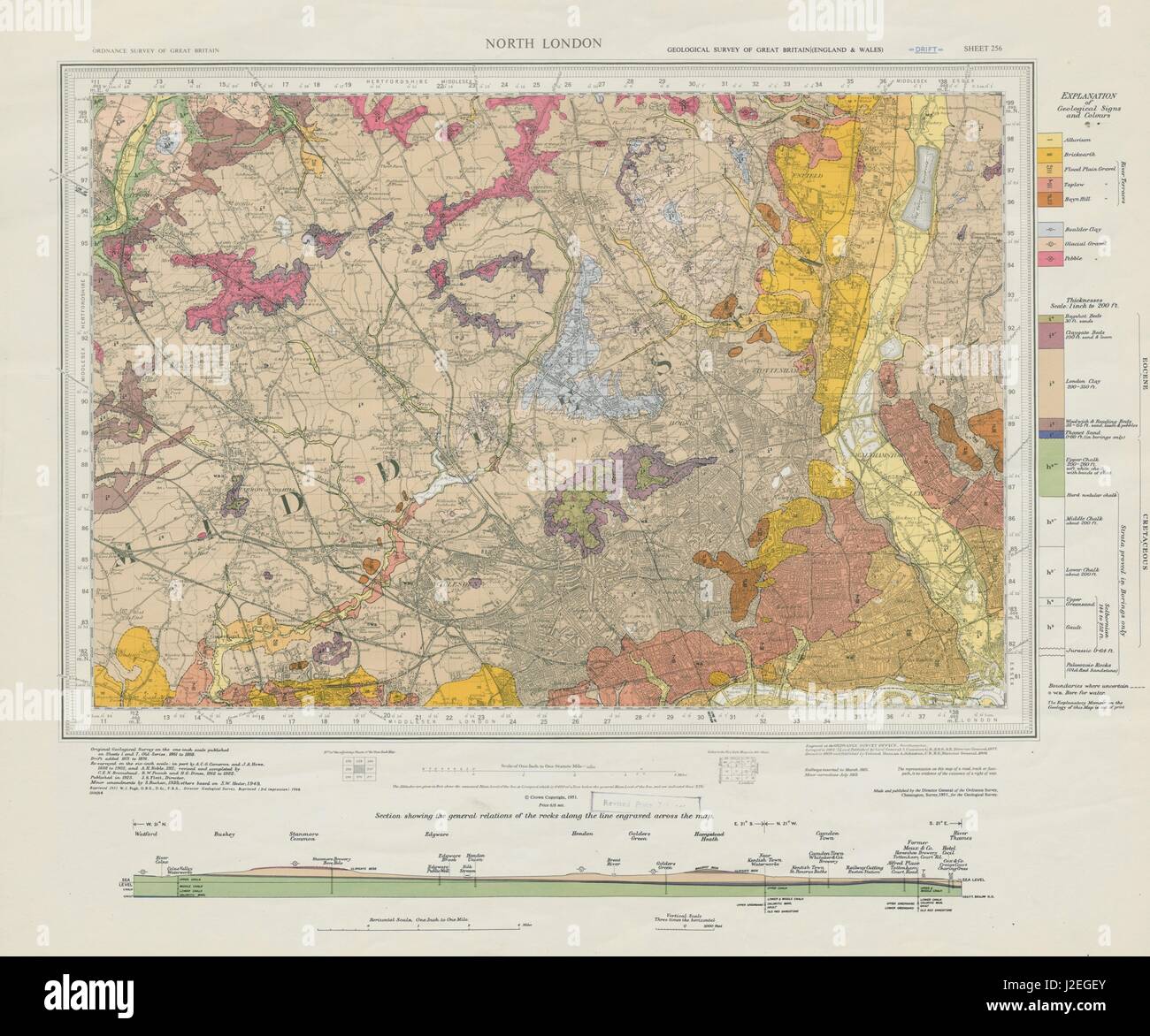 Nord-ouest de Londres geological survey sheet 256 Watford West End Harrow 1964 map Banque D'Images