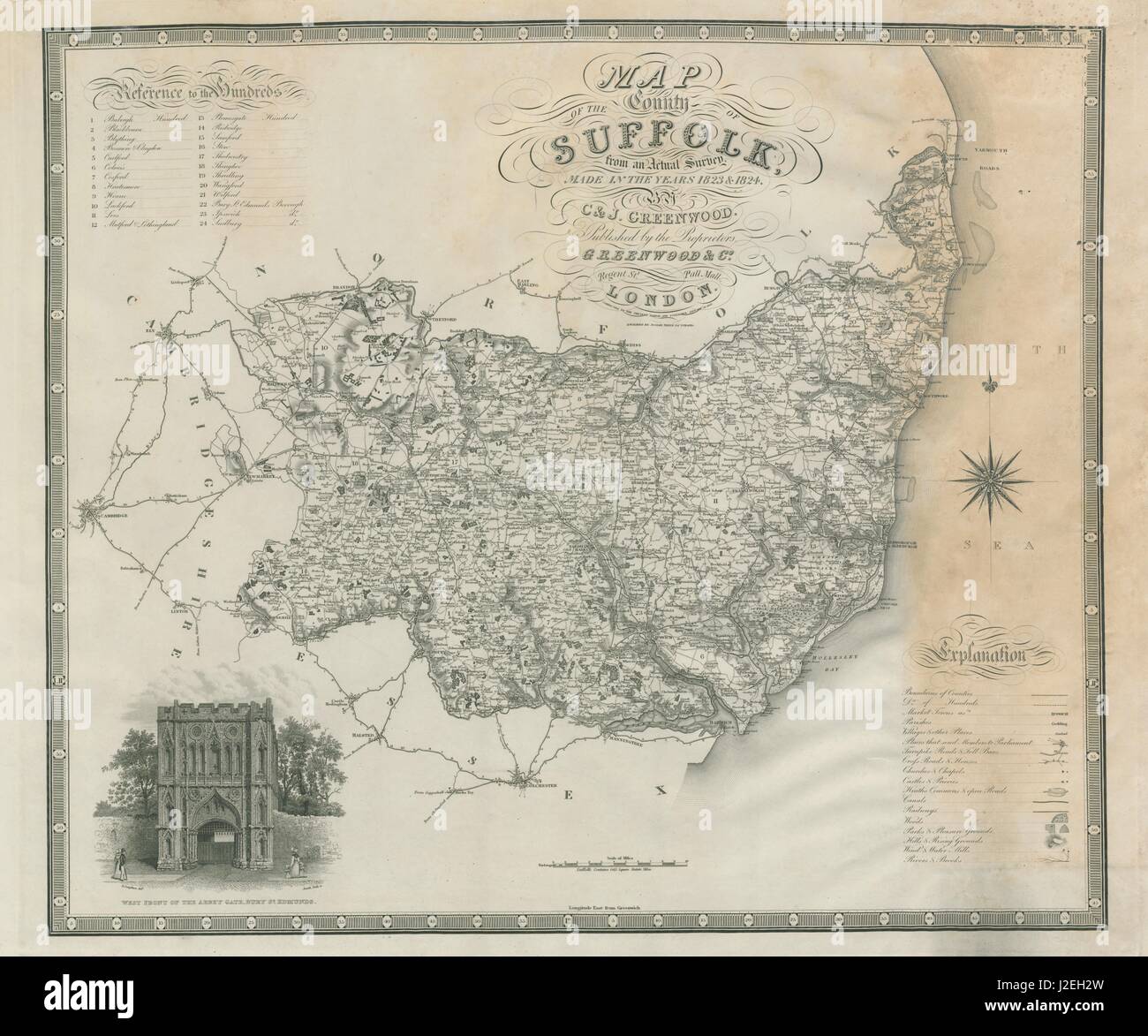 'Carte du comté de Suffolk'. GREENWOOD / NEELE. Grande 75x60cm 1831 ancien Banque D'Images