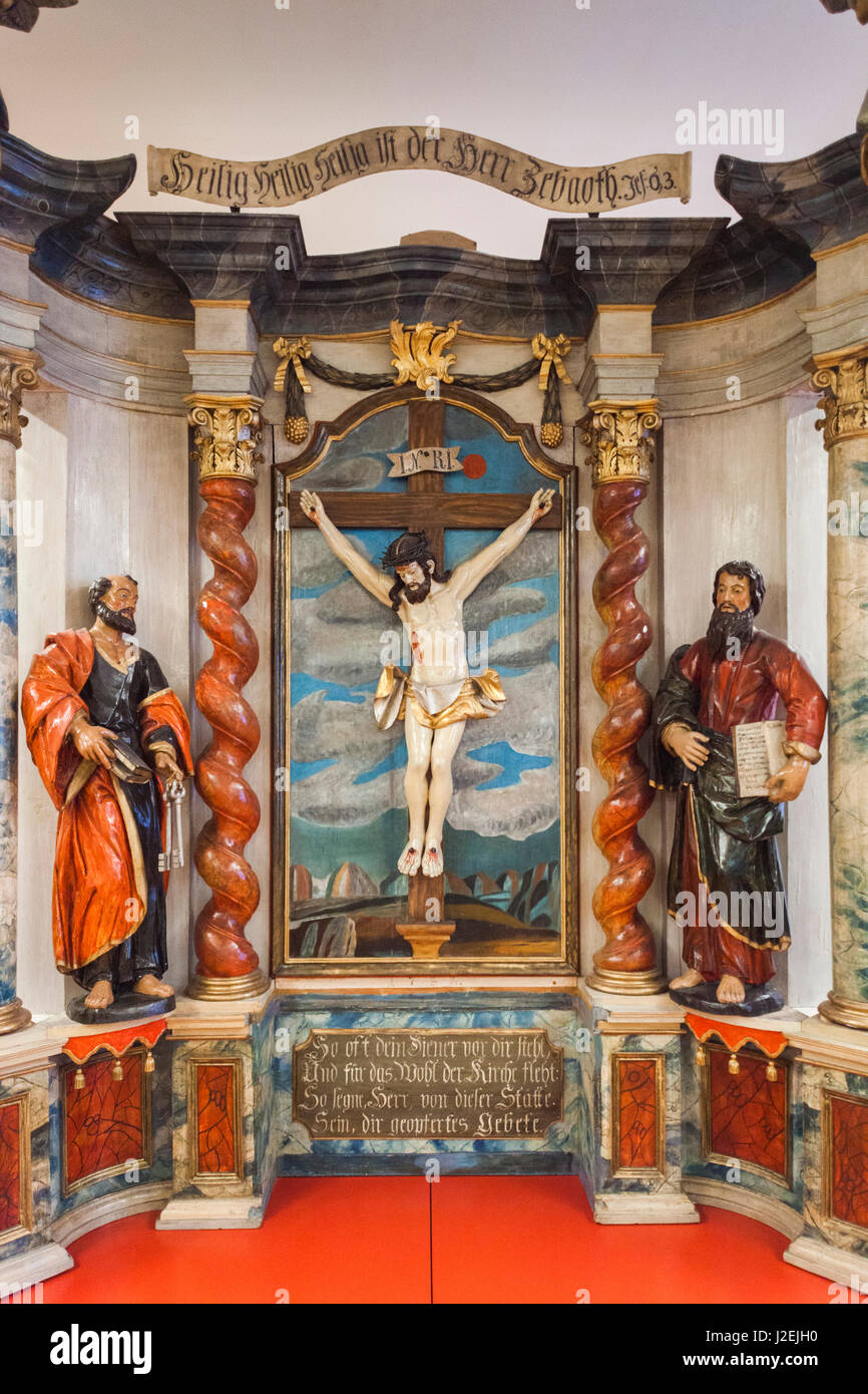 La Roumanie, la Transylvanie, Sibiu, Jean-Claude Rambaud Casa, Musée de l'Église d'Allemands de souche allemande en Roumanie, autel de l'église Banque D'Images