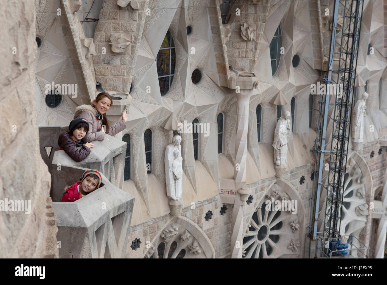 À la façade de la passion du tour de la Sagrada Familia dans le centre de Barcelone, Espagne