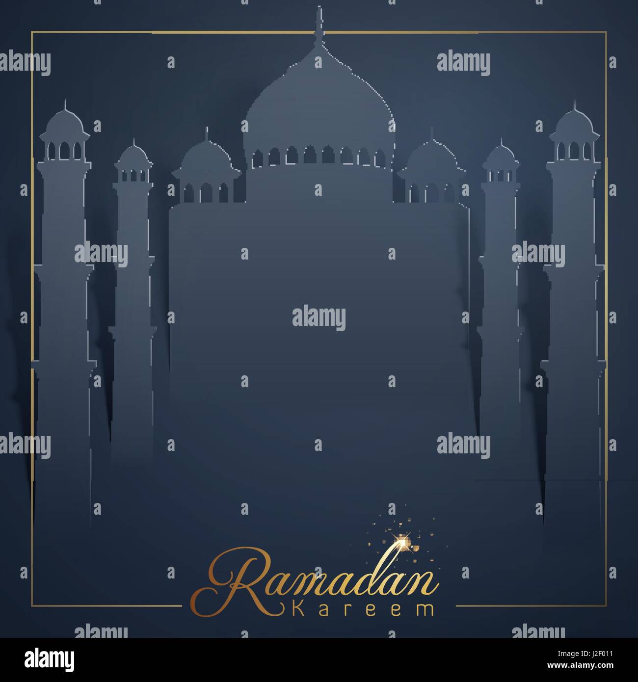 Joyeux Ramadan Kareem mosquée bannière carte de vœux papier silhouette style coupe Illustration de Vecteur