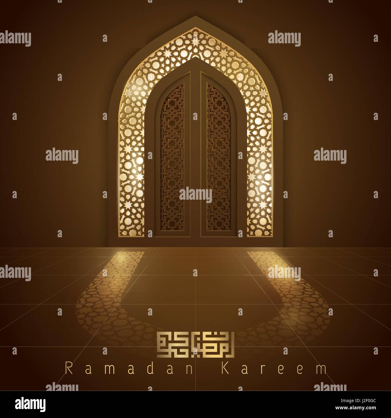 La conception islamique de la porte de la mosquée de l'accueil historique Ramadan Kareem Illustration de Vecteur