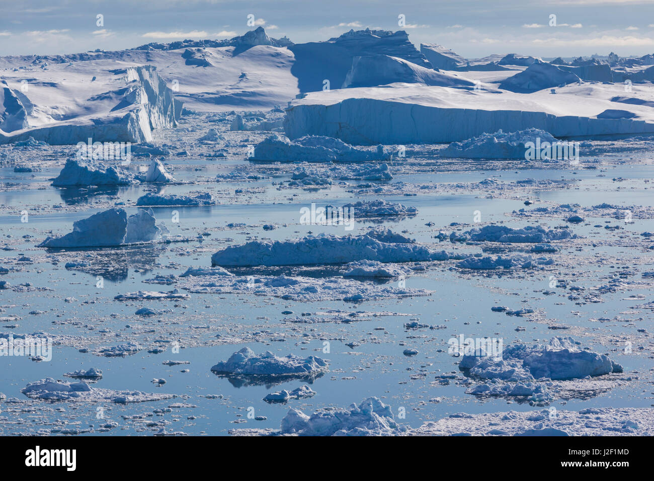 Le Groenland, baie de Disko, Ilulissat, elevated view de glace flottante Banque D'Images