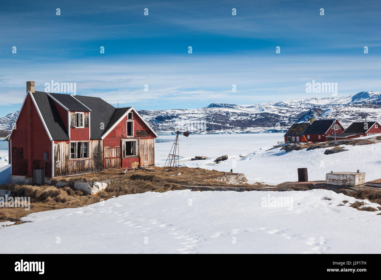 Le Groenland, baie de Disko, Oqaatsut, ancienne station baleinière Banque D'Images