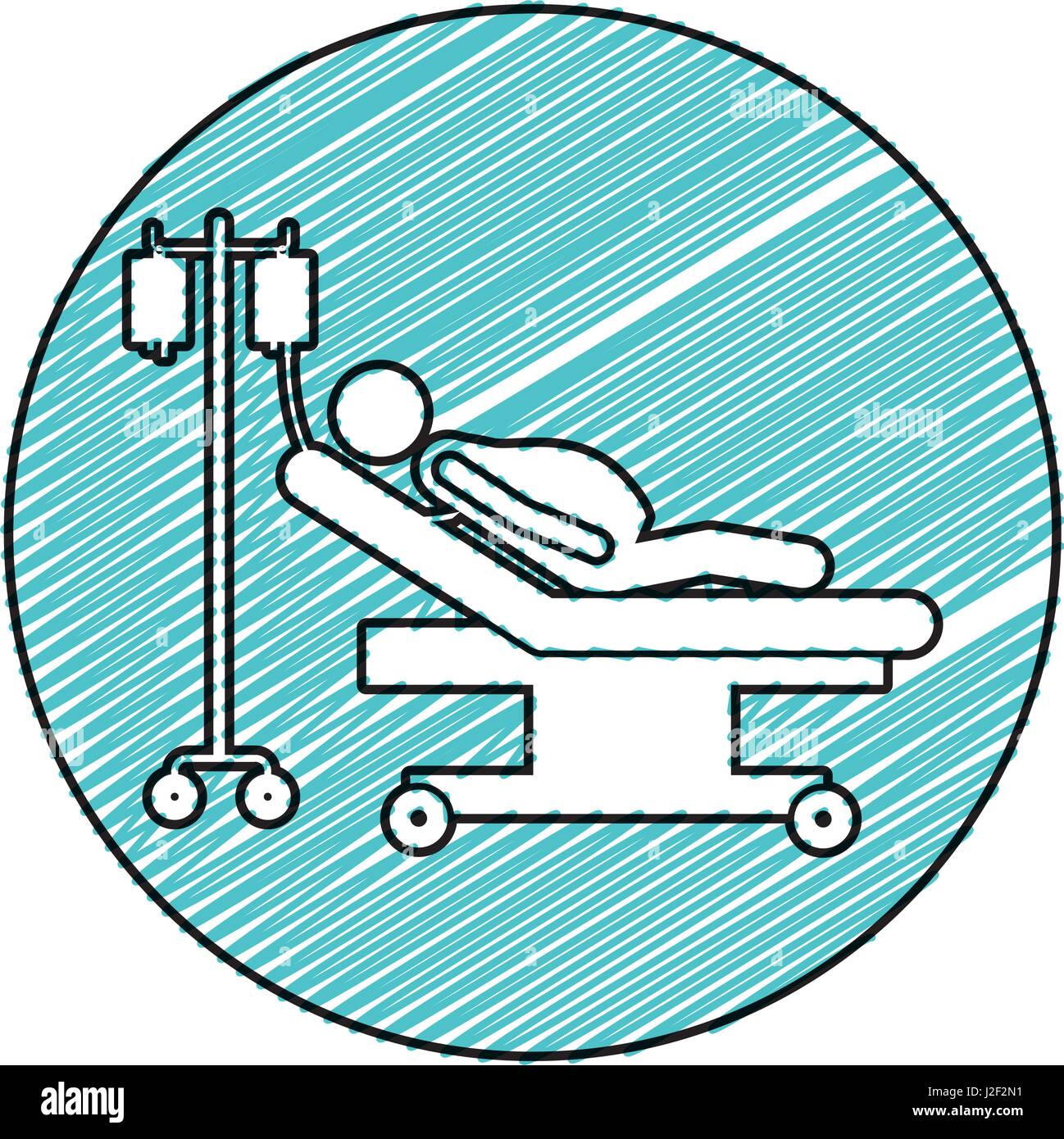 Dessin au crayon de couleur châssis circulaire de femme enceinte en clinique de civière Illustration de Vecteur