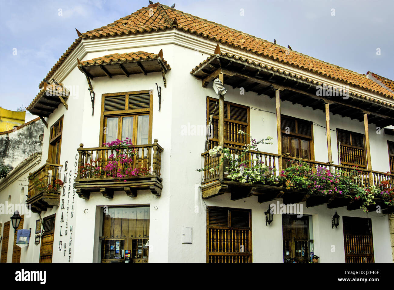 Charmante architecture dans la Plaza de San Pedro Claver, Vieille Ville, Cuidad Vieja, Cartagena, Colombie. Banque D'Images