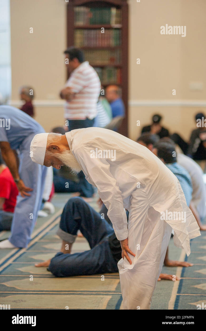 Un vieil homme du Moyen-Orient dans la tradition des arcs à la prière  pendant la tenue de l'après-midi services à un Musulman Anaheim, CA,  mosquée Photo Stock - Alamy