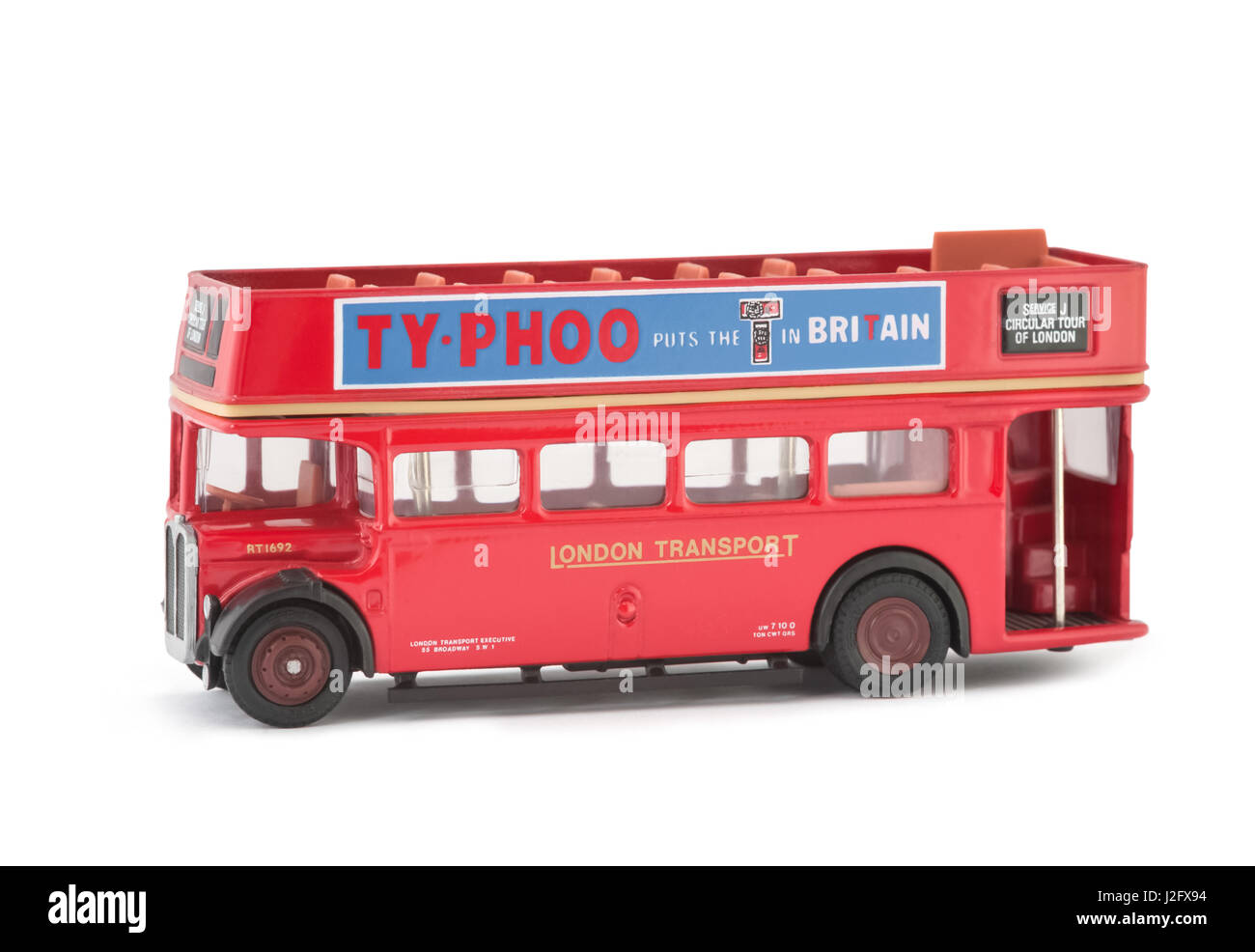D'un modèle à l'échelle miniature vintage London City Tour open top bus touristiques. L'original a été utilisé pour le tourisme voyages autour de la capitale britannique Banque D'Images