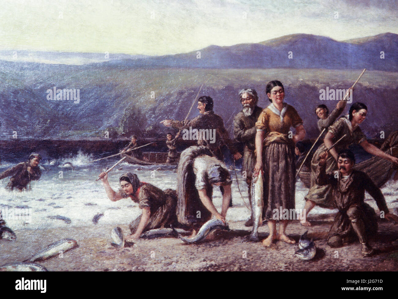 L'Athabaskan autochtones avec les Russes sur la pêche de l'Alaska, près de village. Alaska Banque D'Images