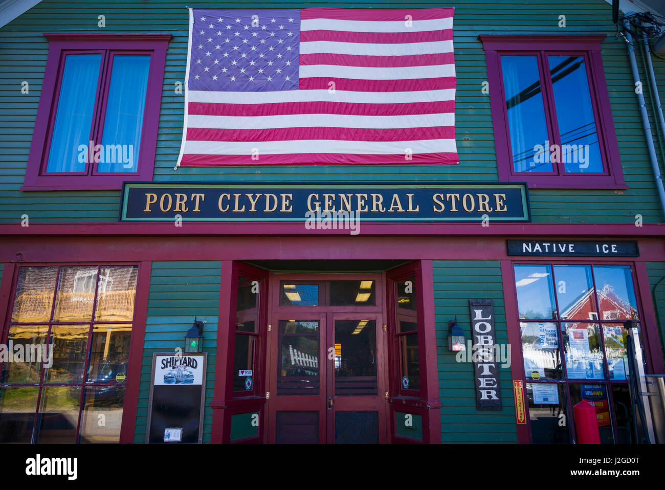 USA (Maine), Port, Port Clyde Clyde magasin général, extérieur Banque D'Images