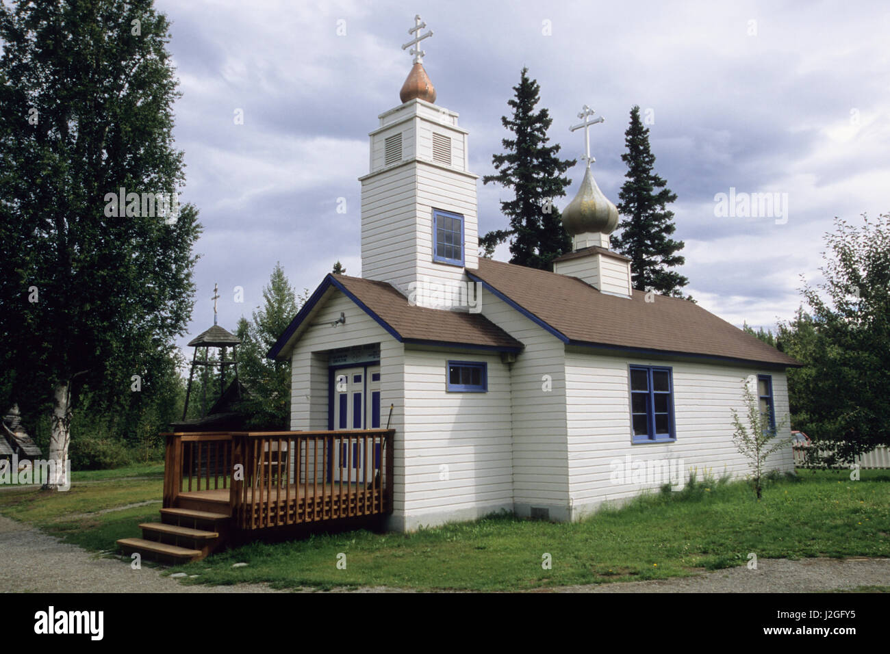 Eglise orthodoxe russe Saint Nicolas à Eklutna Historical Park, situé à l'intérieur d'origine de l'Athabaskan, indiens. Eklutna Alaska Banque D'Images