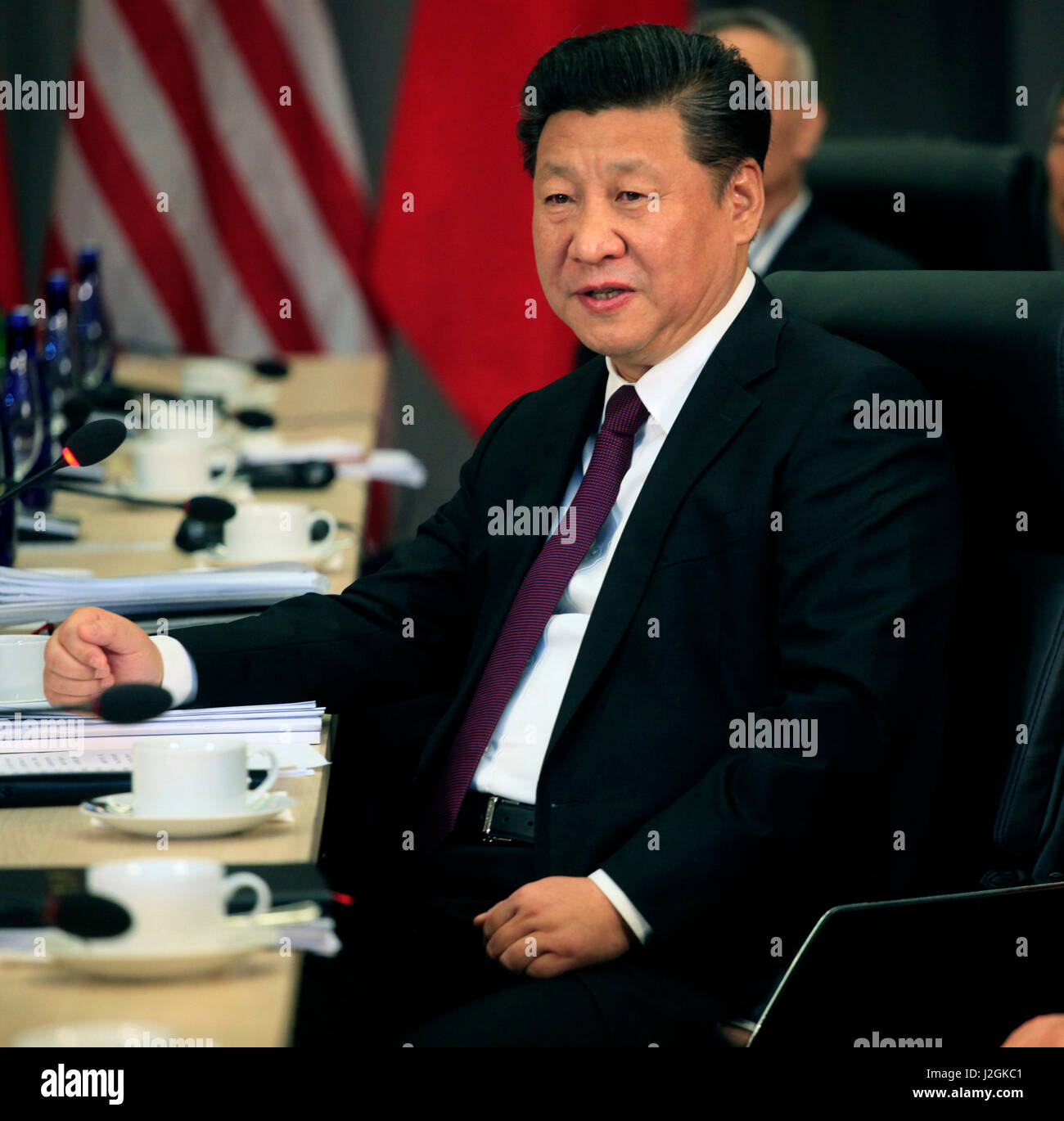 Le président Barack Obama tient une réunion bilatérale avec le président Xi Jinping de la République populaire de Chine. Banque D'Images