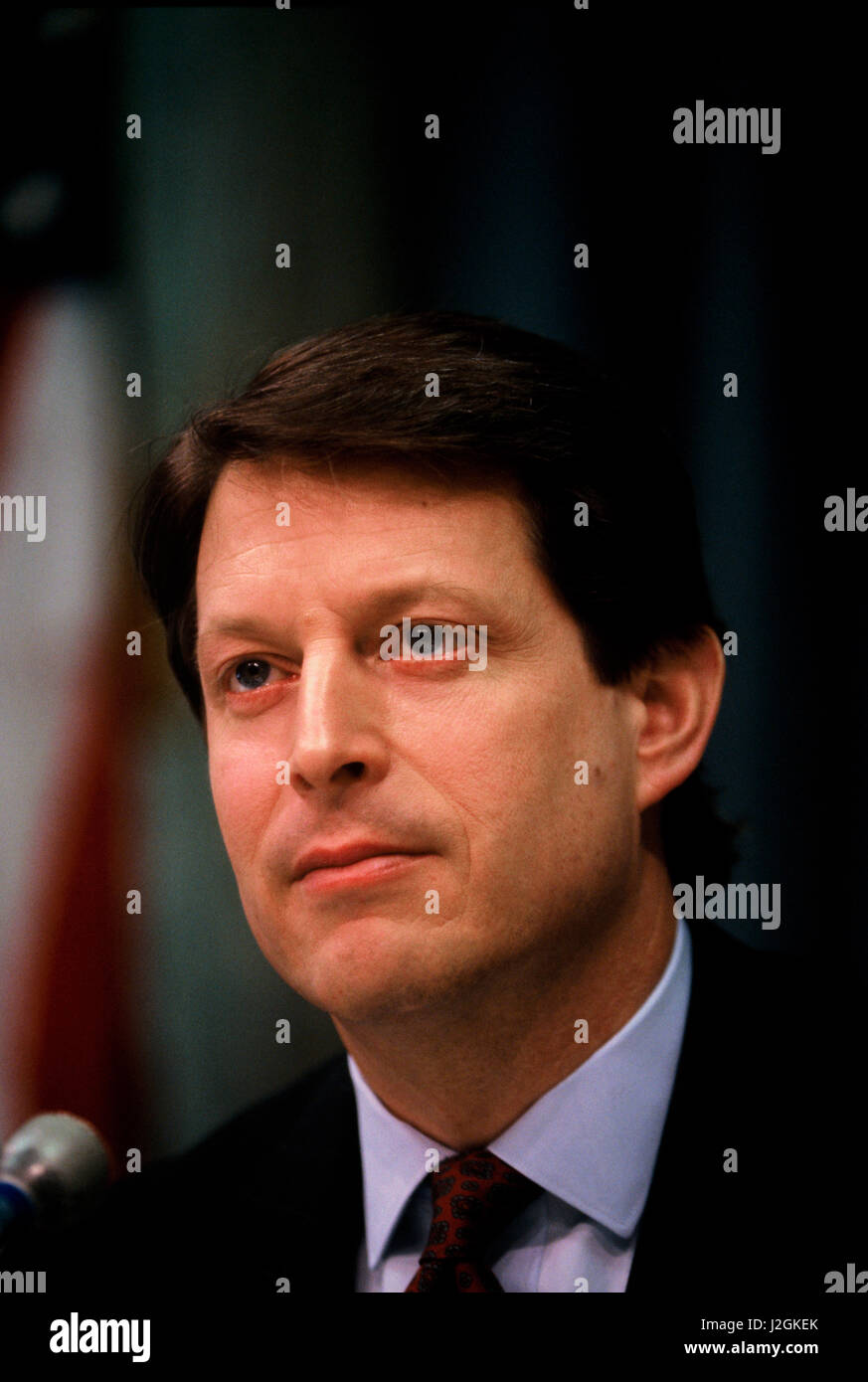 Le sénateur Al Gore lors d'une audience du Sénat, sur l'appauvrissement de l'Ozone en avril 1991. Banque D'Images