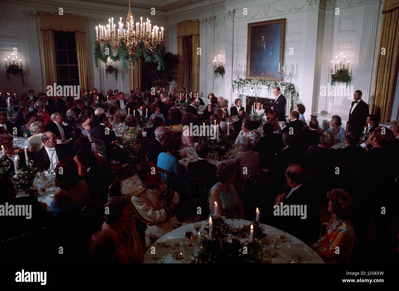 Dîner d'état de l'Administration de Ford pour le Shah d'Iran en janvier 1976, Maison Blanche, Washington DC Banque D'Images