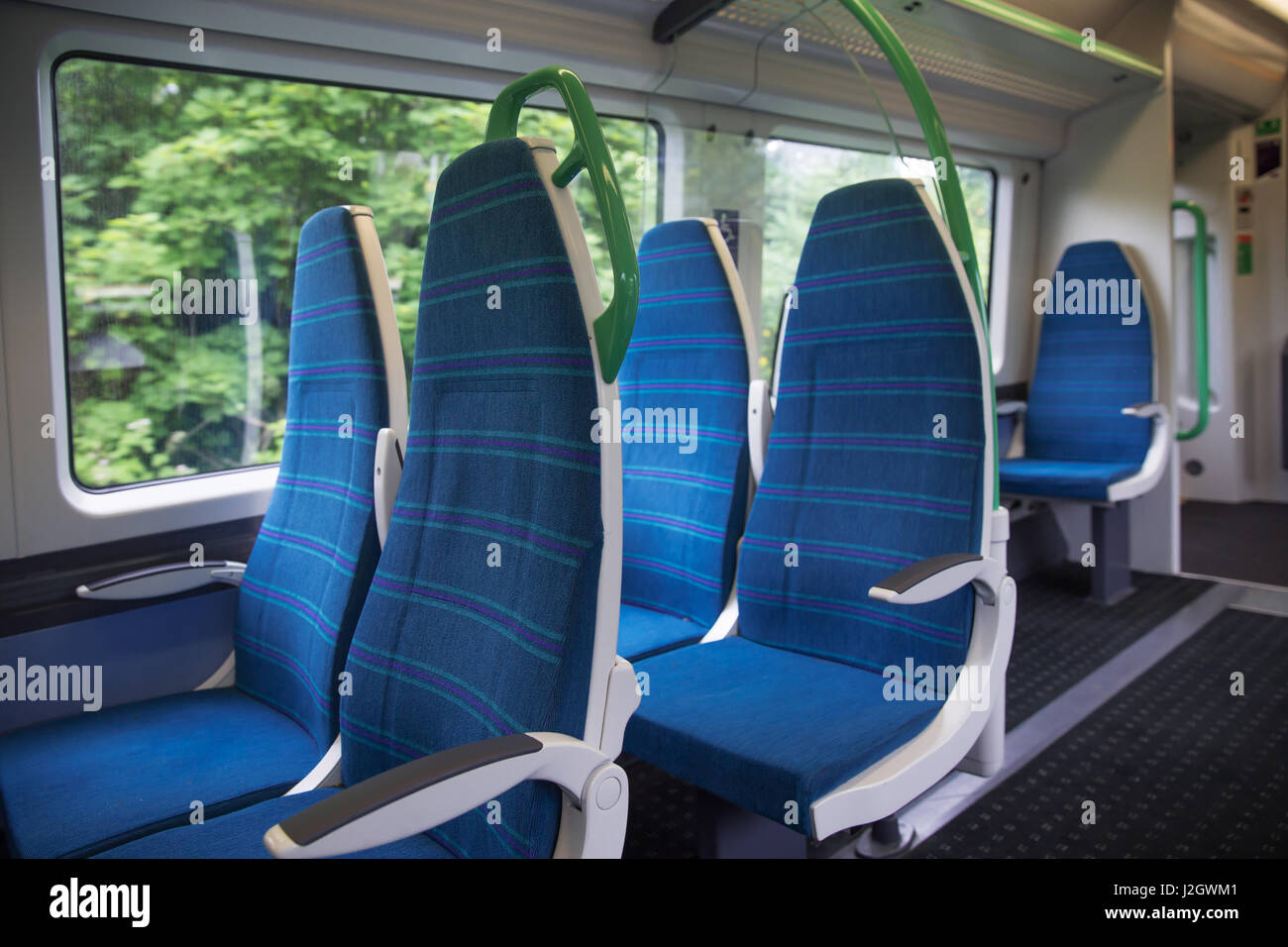 Blue train électrique intérieur siège express Banque D'Images