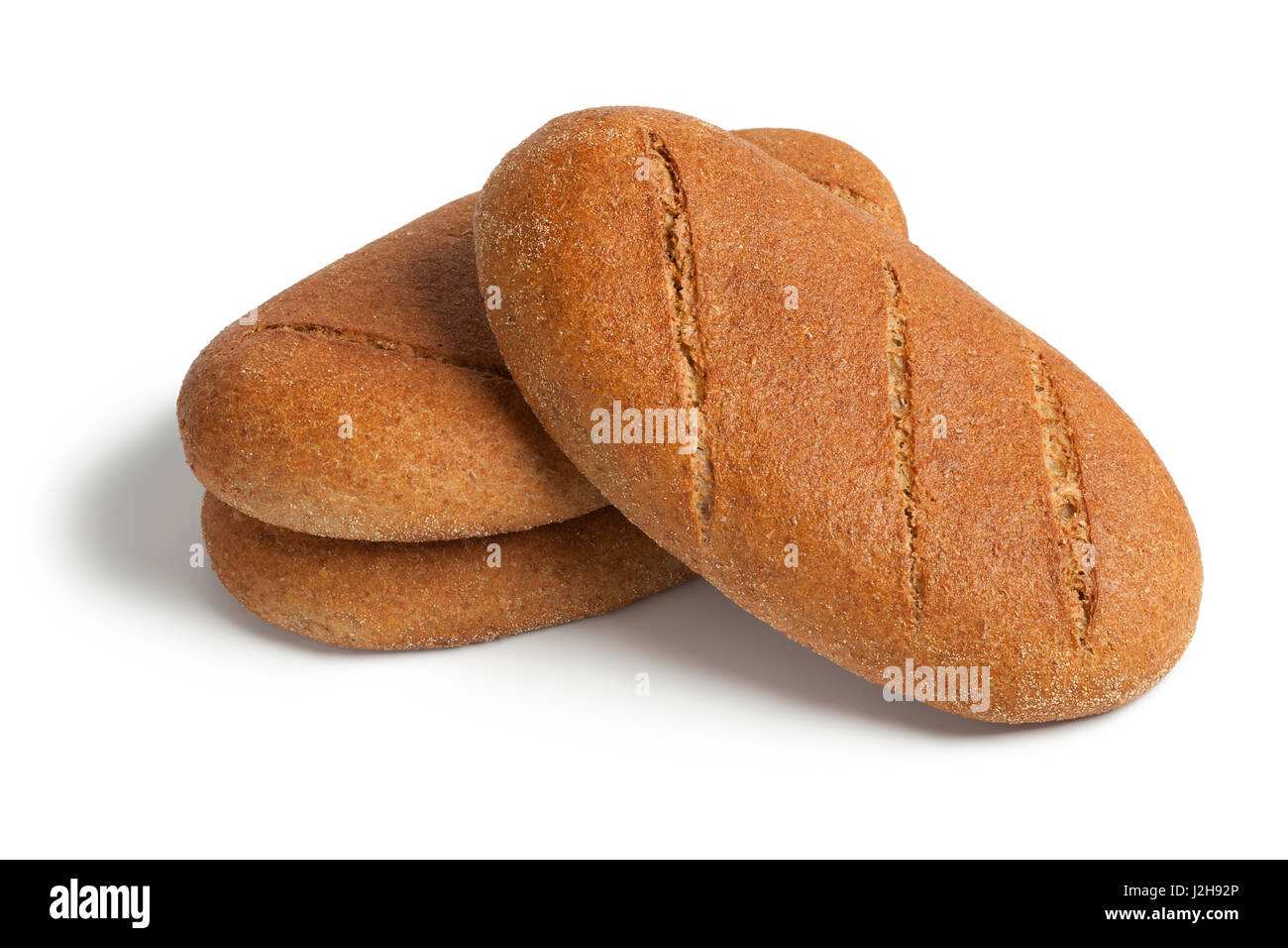 Marocain frais cuit le pain brun sur fond blanc Banque D'Images