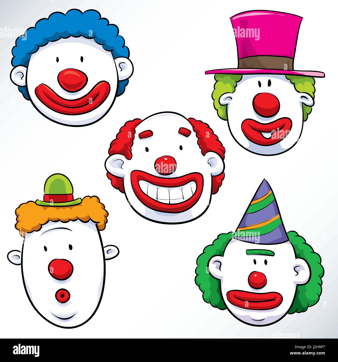 Une série de cinq dessins clown visages avec des expressions drôles Image Vectorielle Stock Alamy
