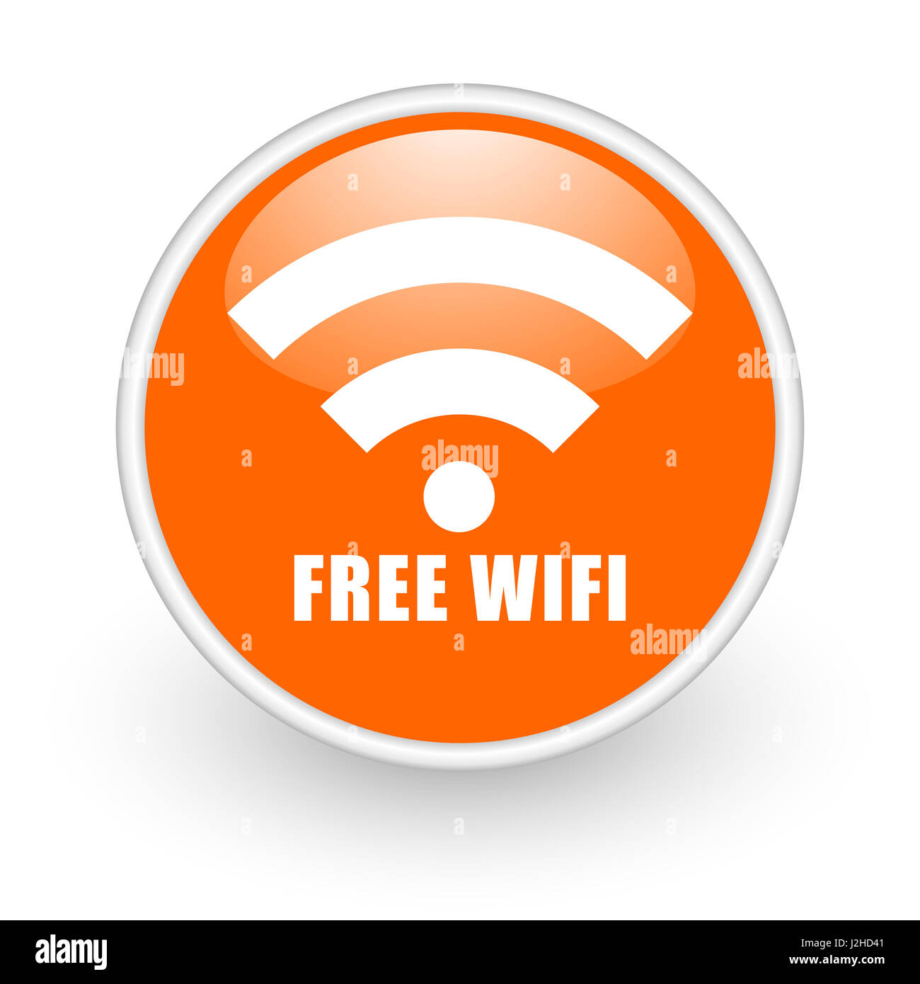 Connexion Wi-Fi gratuite design moderne orange brillant icône web sur fond blanc. Banque D'Images