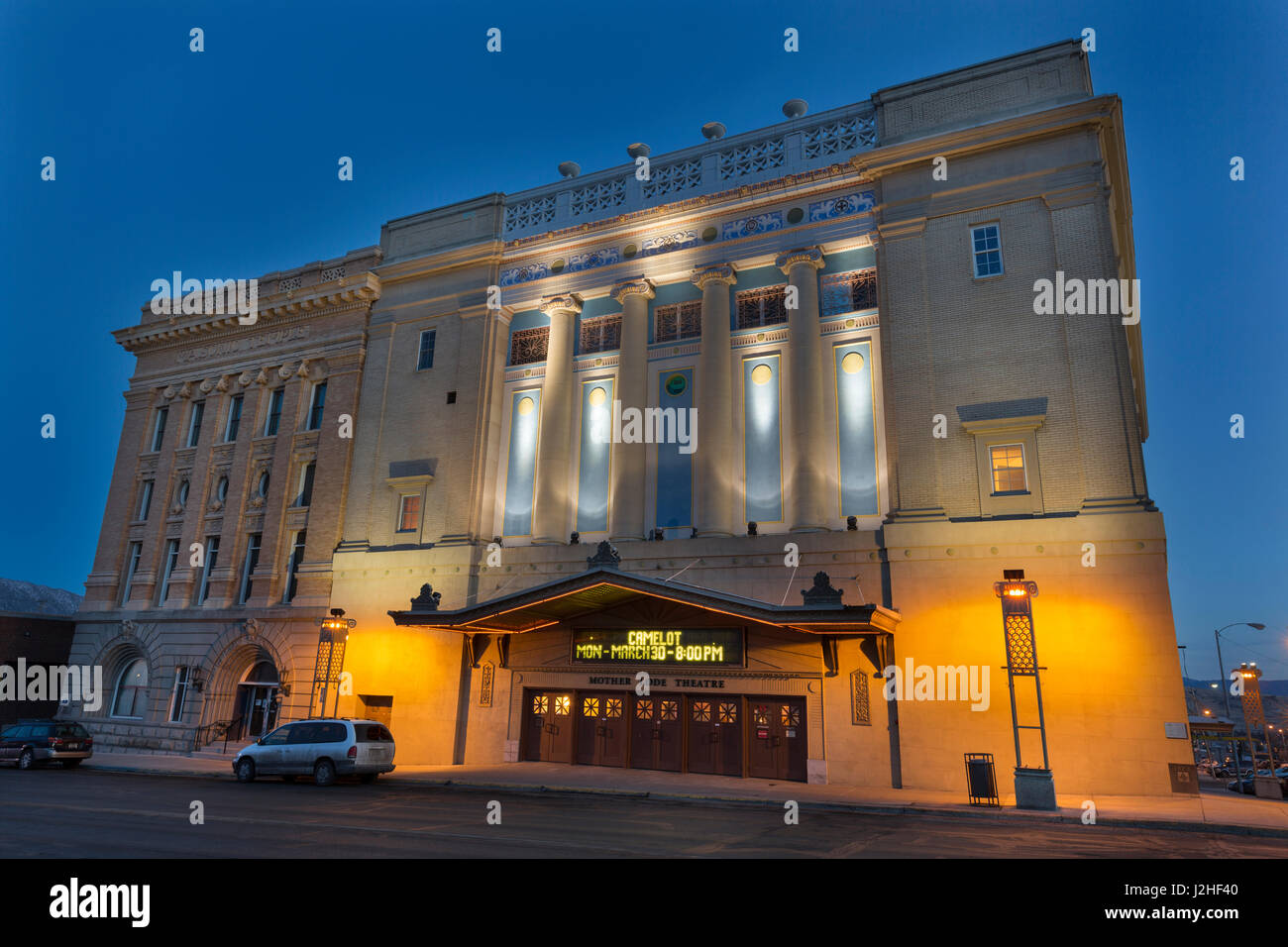Le Mother Lode Theatre et temple maçonnique en construction Uptown historique Butte, Montana, USA Banque D'Images