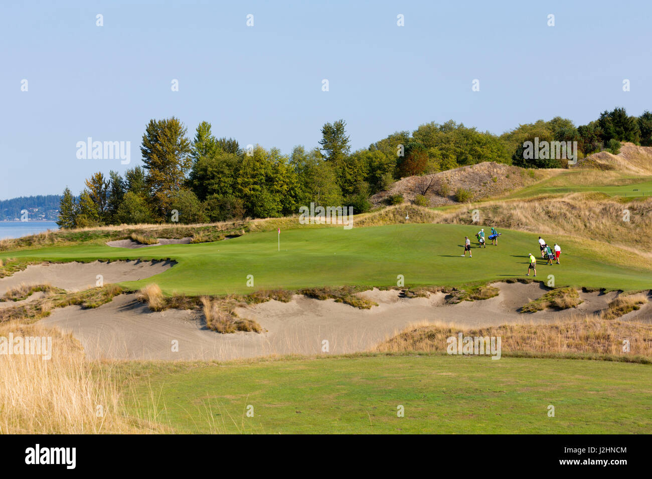 WA, Comté de Pierce, Chambers Bay Golf Course, parcours de style Liens Banque D'Images