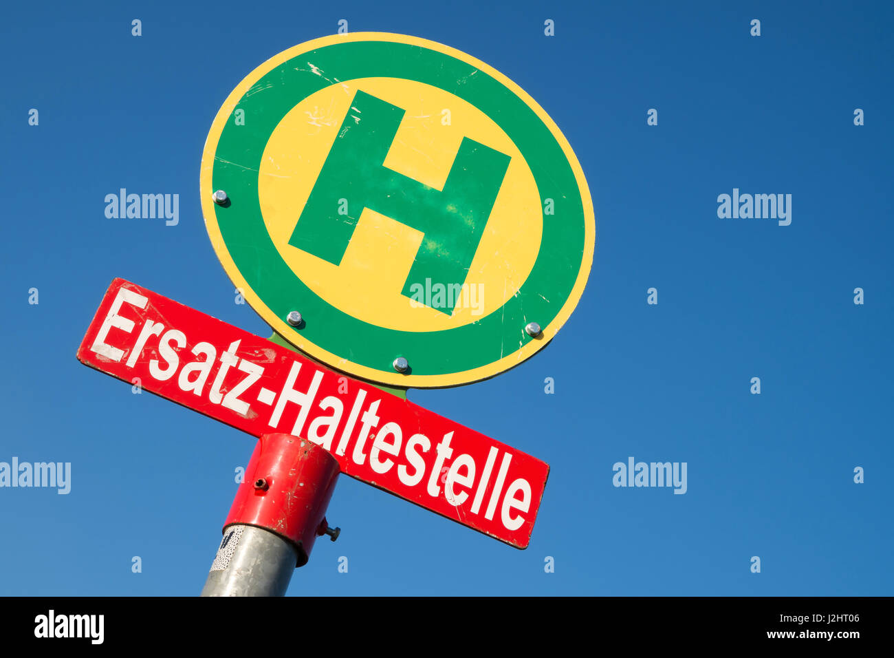 German road sign : arrêt de bus de substitution Banque D'Images