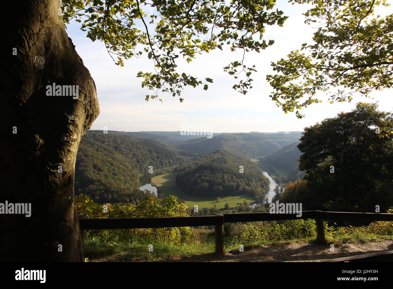 Le GiantsTomb à Botassart, Belgique où la Semois semble vous faire un gigantesque cercueil. Un point de vue panoramique dans les Ardennes. Banque D'Images