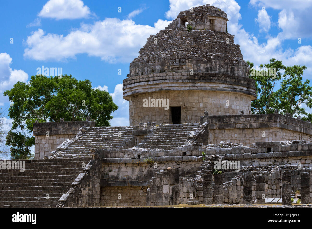 Le positionnement d'El Caracol (L'escargot"), s'aligne sur l'extrême nord de l'orbite de Vénus, à Chichen Itza (Mexique) Banque D'Images