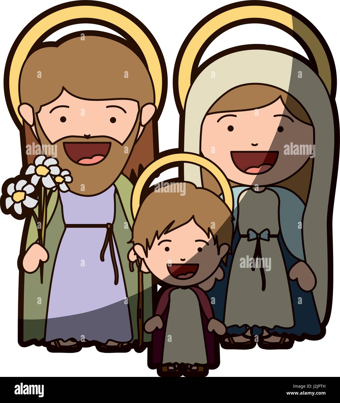 Silhouette colorée de smiling image de sainte famille avec l'enfant Jésus et de la moitié ombre Illustration de Vecteur