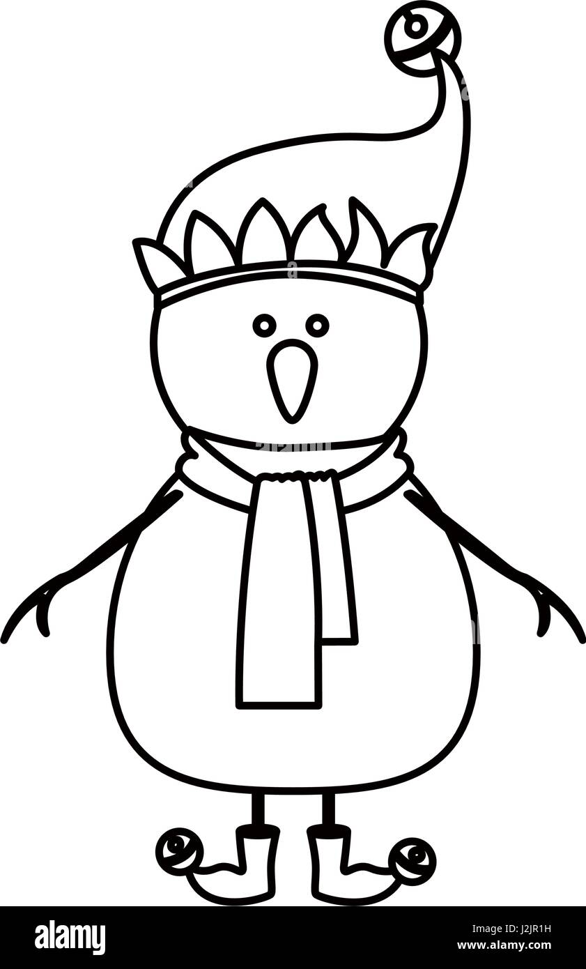 Contour de bonhomme monochrome avec capuchon et un foulard et des bottes avec des boules Illustration de Vecteur Contour de bonhomme monochrome avec capuchon et un foulard et des bottes avec des boules Illustration de Vecteur