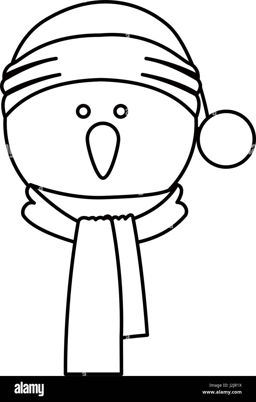 Contour de visage bonhomme monochrome avec écharpe et chapeau de Noël Illustration de Vecteur