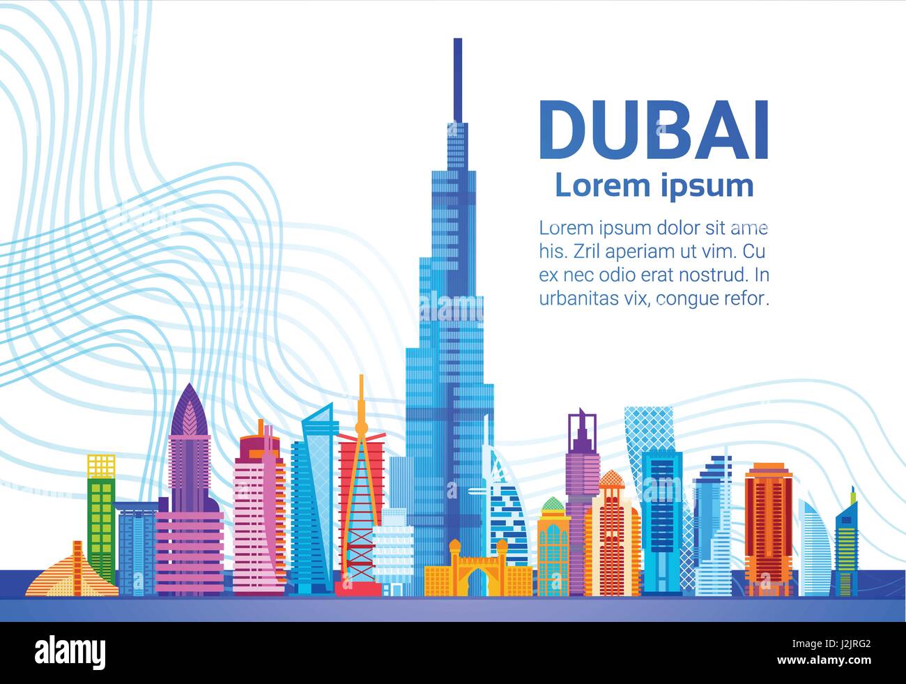 Dubai Skyline Panorama, Bâtiment Moderne Cityscape Business Concept Voyages et Tourisme Illustration de Vecteur