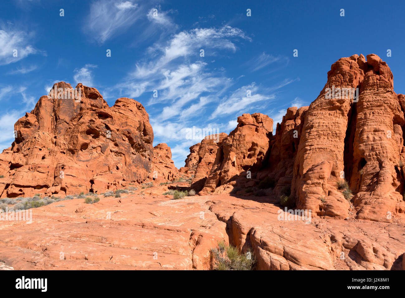 Formations de grès rouge dans le parc national de la Vallée de Feu, Nevada, USA. Banque D'Images