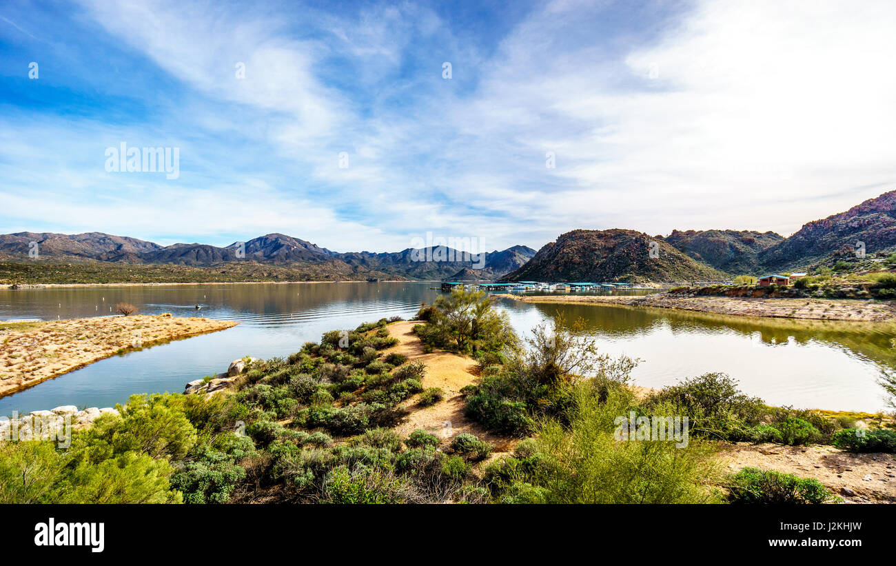 Beau décor d'un paysage de désert d'hiver dans la forêt nationale de Tonto dans la région du lac Bartlett en Arizona, États-Unis Banque D'Images