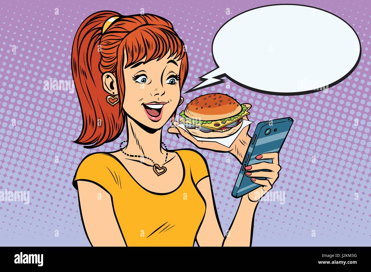 Commande en ligne l'adolescent fille Burger restauration rapide Illustration de Vecteur