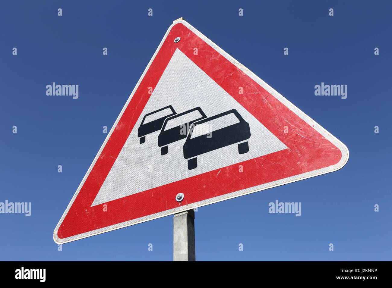 German road sign : files d'attente de trafic susceptibles Banque D'Images