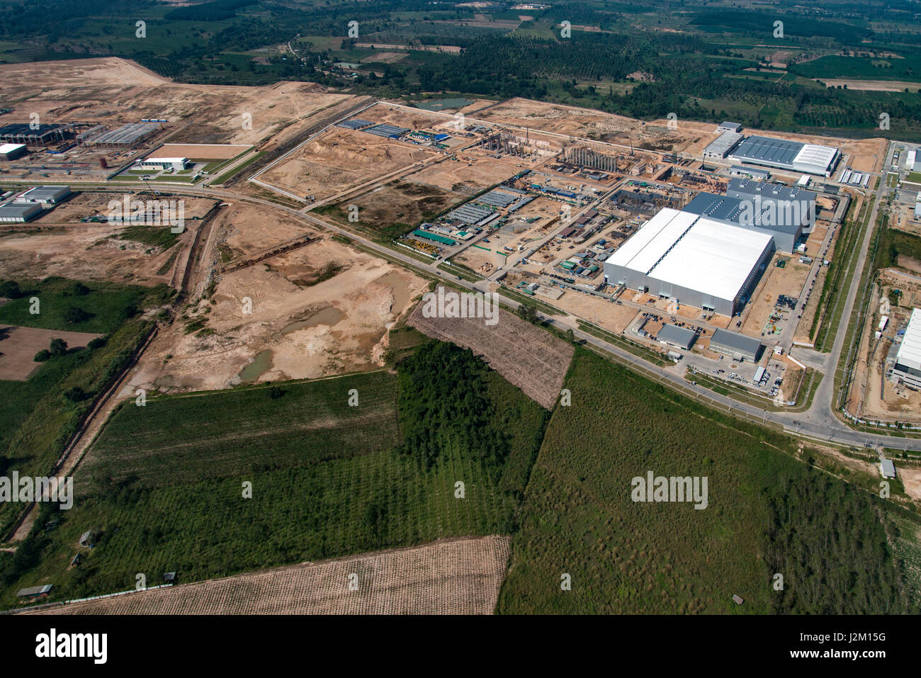 Industrial Estate Land Development Construction terrassement et de photographie aérienne en Thaïlande Banque D'Images